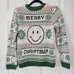 Holiday Time Knit Happy Face Christmas Sweater Size Large (10-12)